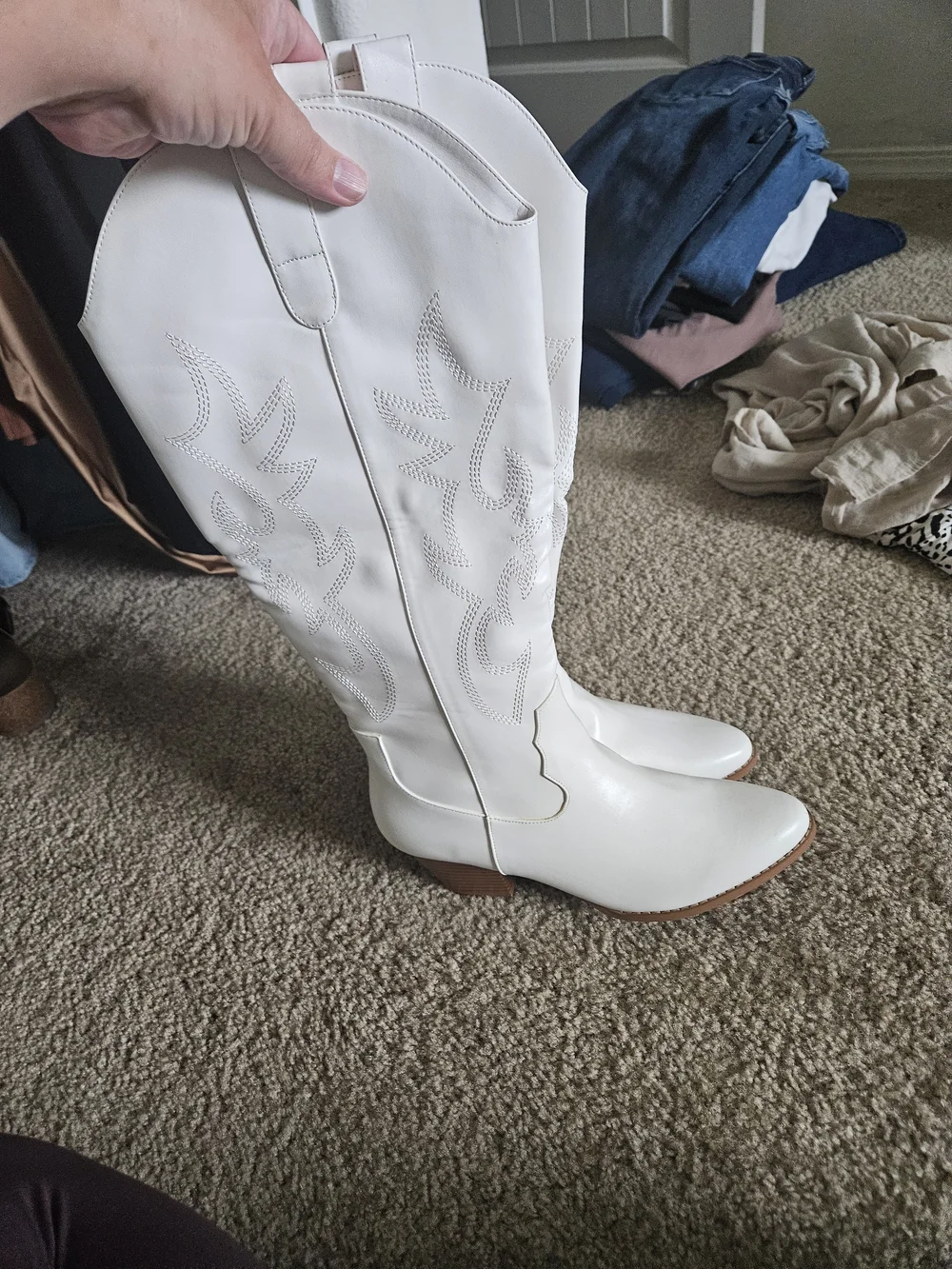 Source Unknown White Over-the-Knee Western Boots